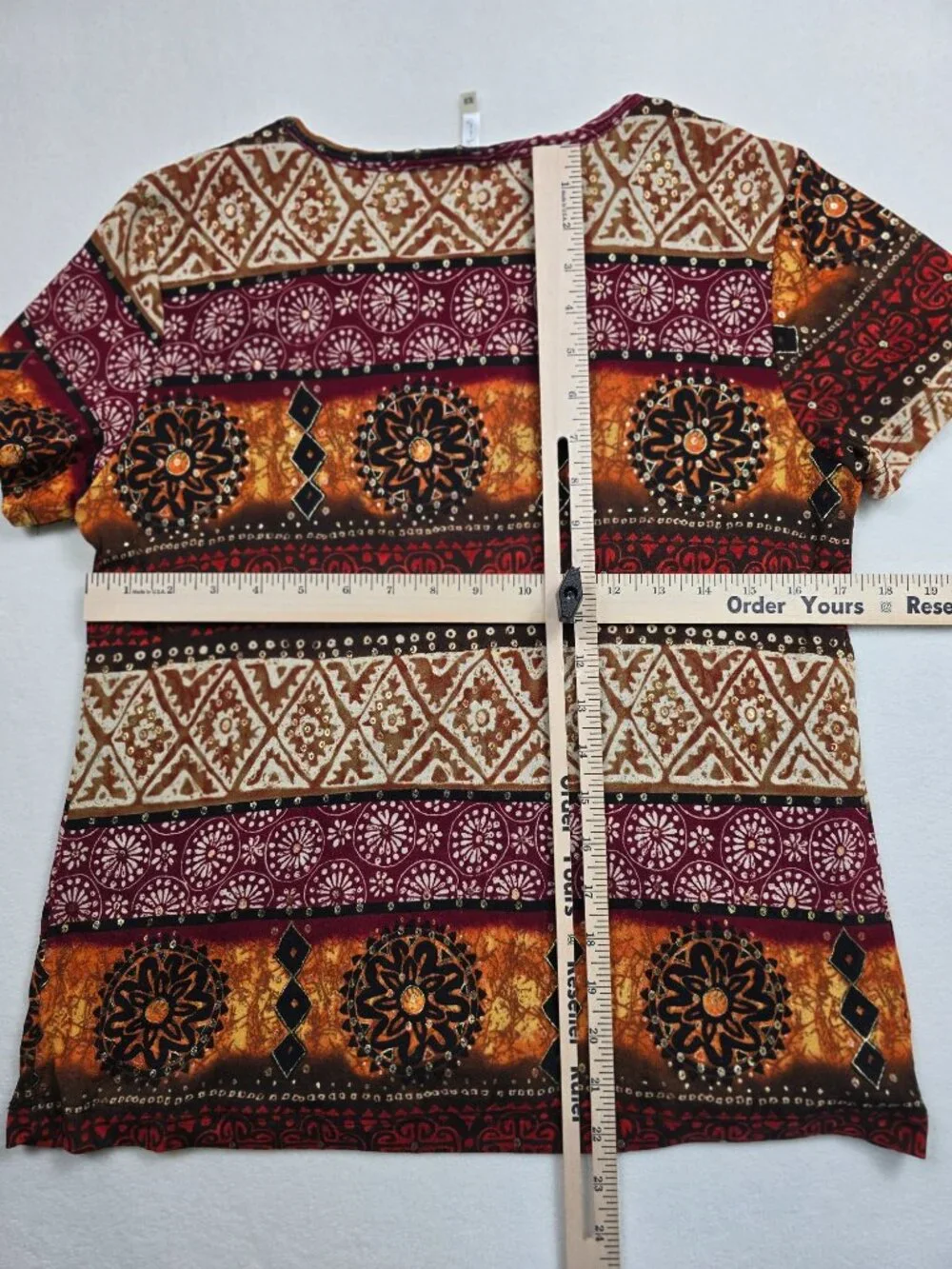 White Stag Womens M Short Sleeve Geometric Boho Top - Picture 4 of 4